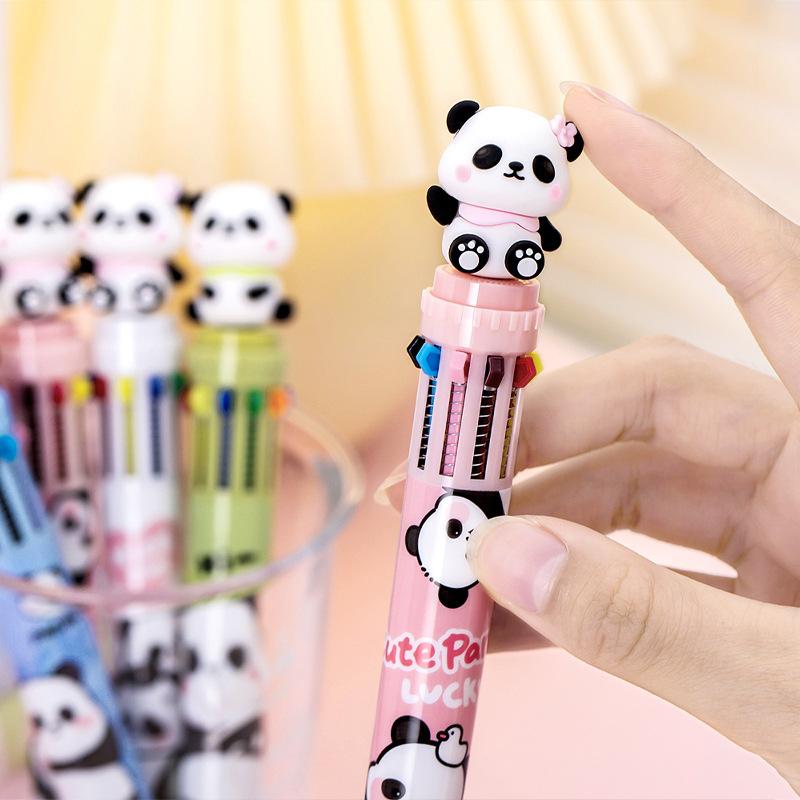 1 Piece Lytwtw's Cute Ballpoint Pen Press Cartoon Panda Multicolor 10 In 1 Colors Stationery School Office Supply Creative Kids