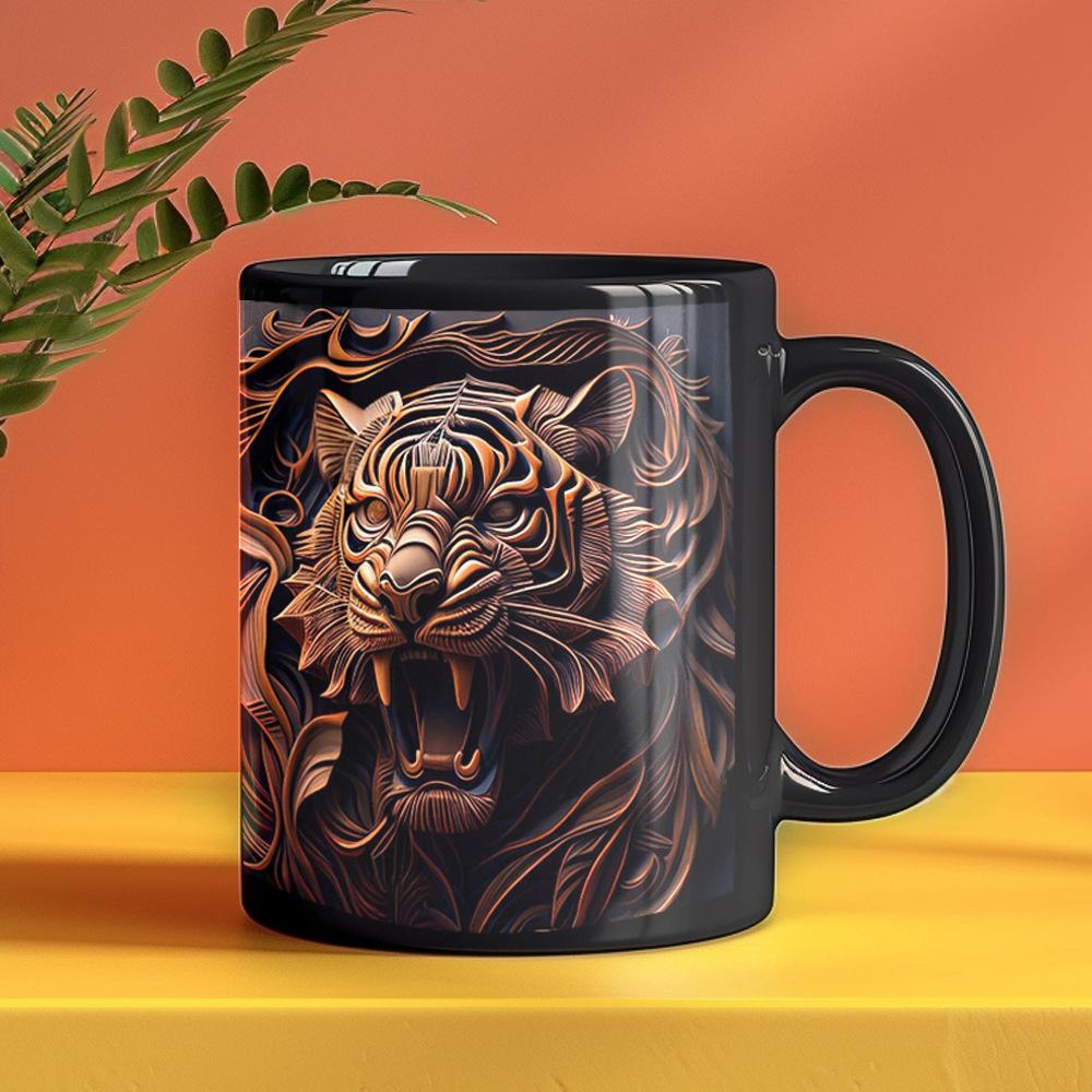 Керамическая Кофейная Кружка с Тигром и Львом, 3D Кружки для Молочного Чая и Воды, Креативная Кружка для Завтрака, Домашняя Посуда, Подарок на День Рождения