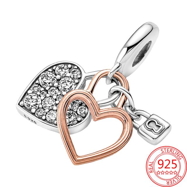 Подвеска из стерлингового серебра 925 пробы, романтическая розовая любовь, фиолетовый камень, подходящий для модного браслета для женщин, изготовление ювелирных изделий своими руками