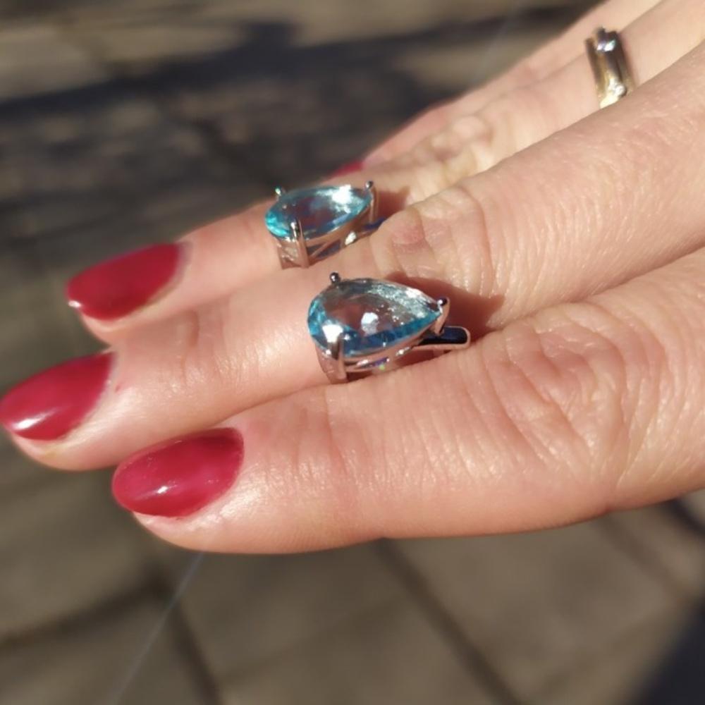 12*8 Mm Sky Blue Topaz Green Emerald 925 Silver Hypoallergenic Water Drop Earrings