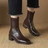 Осенне-зимние женские удобные кожаные сапоги-рыцари на среднем каблуке с квадратным носком, задняя молния, однотонные, квадратный каблук, женские сапоги, корейская версия