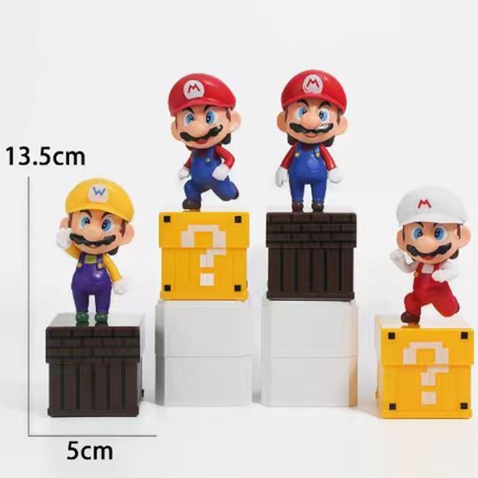 4 шт./комплект Фигурки Super Mario Bros Марио Варио ПВХ Куклы-фигурки с блоками-вопросами Для детей Фанатов Подарок