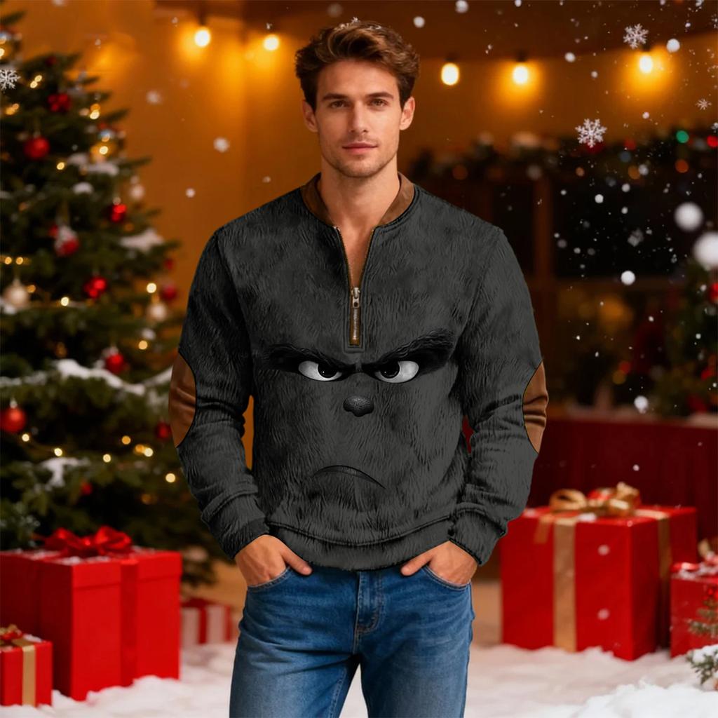 Mens Christmas Sweater Zip Up Sweatshirts Vintage Knit Graphic Sweatshirt Xmas Stand Collar Pullover