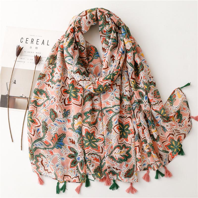2023 Spring/Summer Sweet Style Cartoon Cherry Cotton Linen Scarf for Women