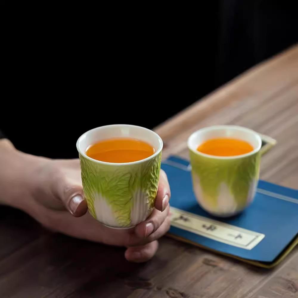 Фарфоровая чашка из овечьей нефрита в виде капусты, чашка Pak Choi, чайный набор с чашками Kung Fu, бытовая чайная чашка, керамический креативный чайный сервиз, подходящий маленький размер