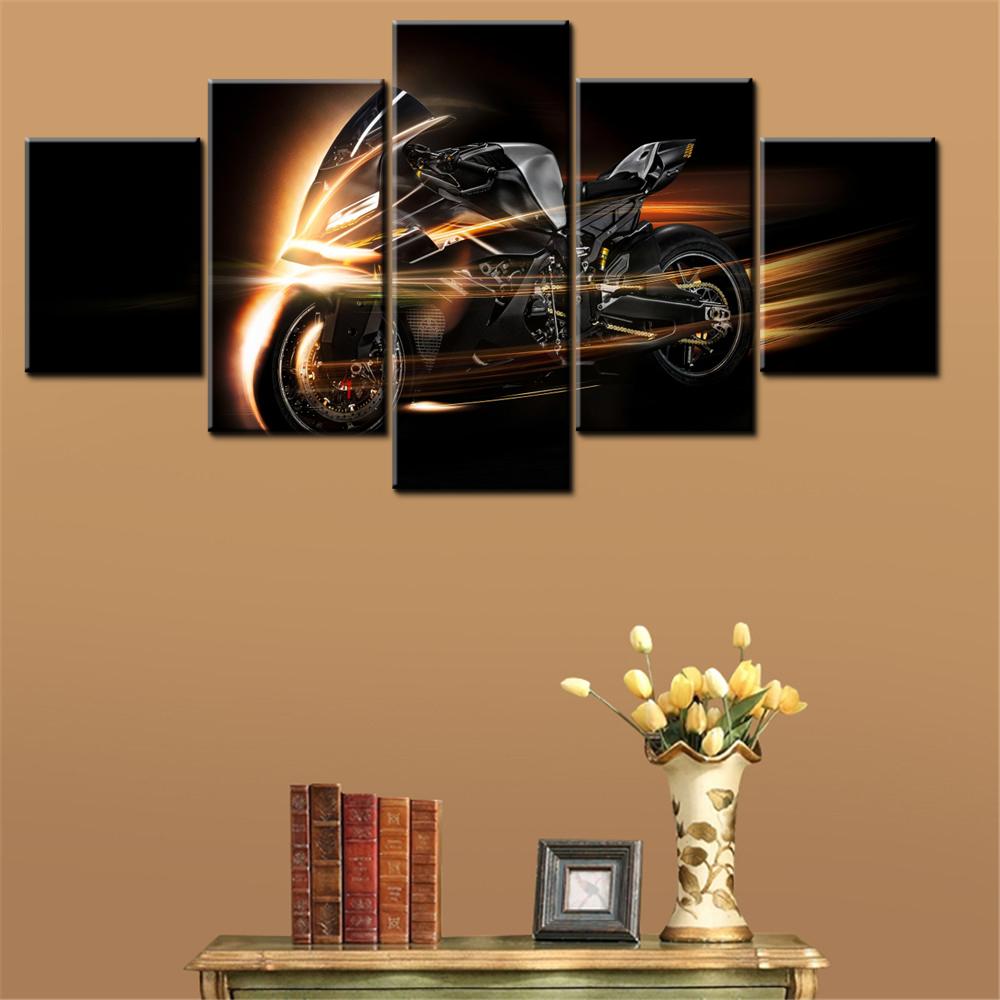 5 Pieces Canvas Wall Arts Poster Painting Black Dark Motorrad Concept Wallpaper Home Decor Picture Printing Living Room Mural