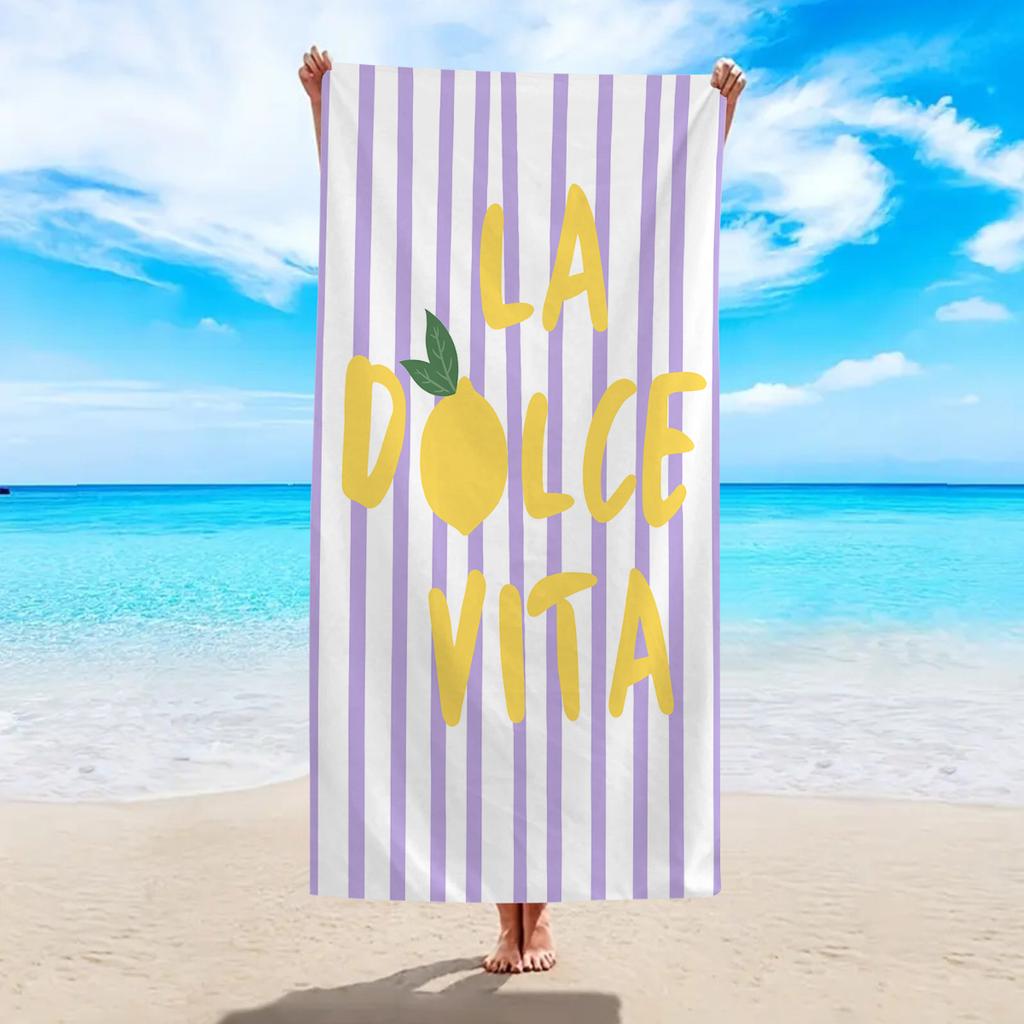 1 шт. пляжное полотенце с принтом в полоску с лимонами "La Dolce Vita", многофункциональное пляжное полотенце, подходящее для кемпинга, отпуска и плавания