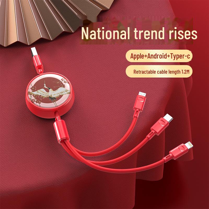 Кабель 3-в-1 с выдвижной конструкцией для быстрой зарядки и настраиваемым хранением, кабель для передачи данных 3A «один к трем»