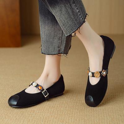 Дизайнерский нишевый мягкий кожаный балетки новая осень и зима жемчужная пряжка с женскими туфлями Мэри Джейн