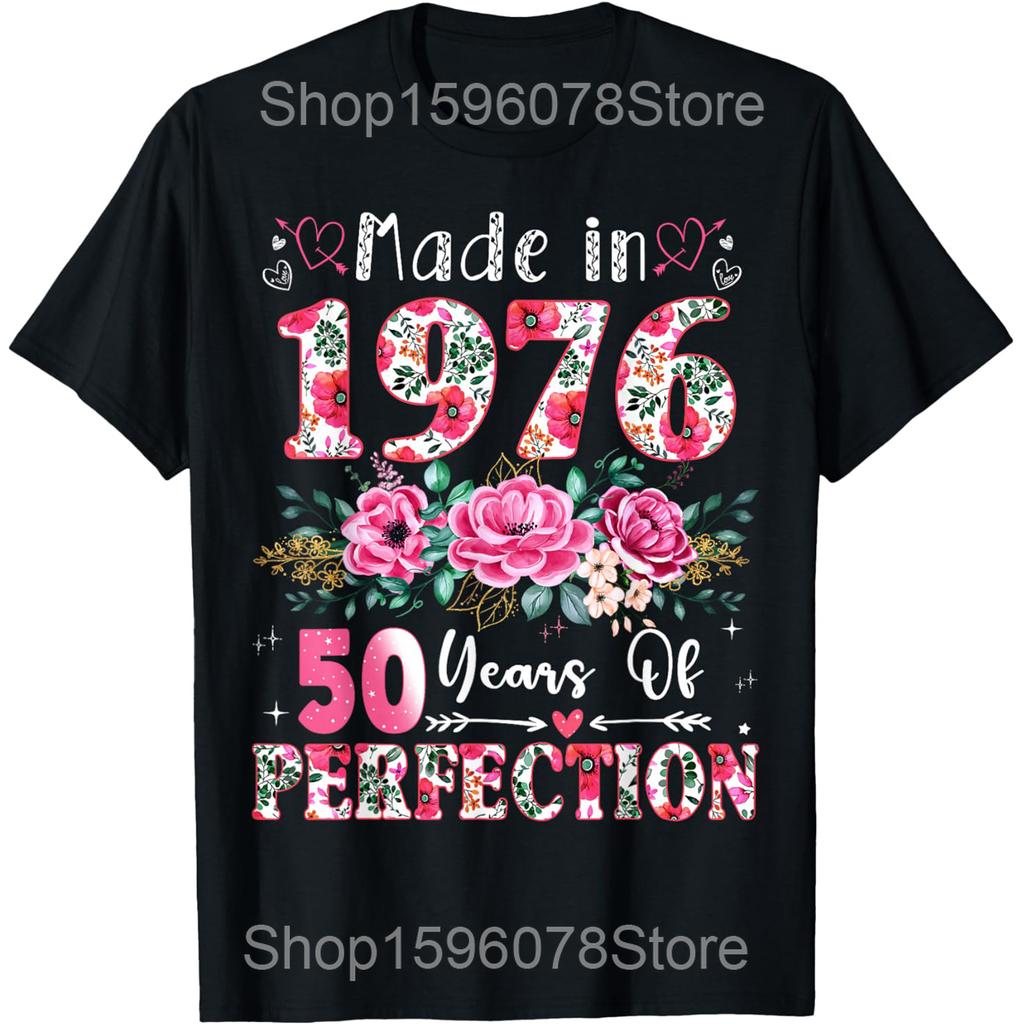 Винтажные 1976 года Классические 50 лет День Рождения 50-й День Рождения Рок Футболки Юмор Уличная Одежда Футболка С Коротким Рукавом Унисекс Свободная Одежда
