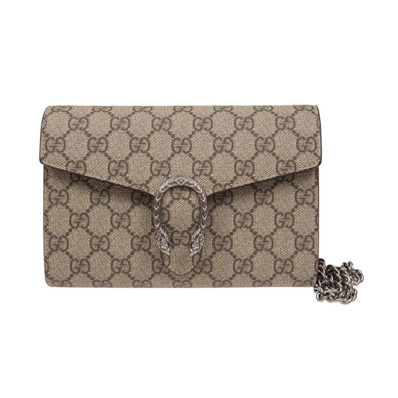 Gucci Dionysus WOC chain old tiger head buckle presbyopia logo red lining canvas wallet crossbody shoulder bag women's ebony color