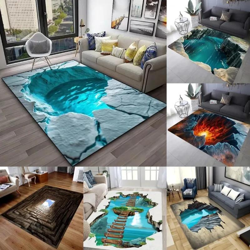 3D Пустыня Трещина Вода Огонь Дизайн Ковер Нескользящий Машинная Стирка Ковер Мода Спальня Гостиная Пляжный Стиль Коврик