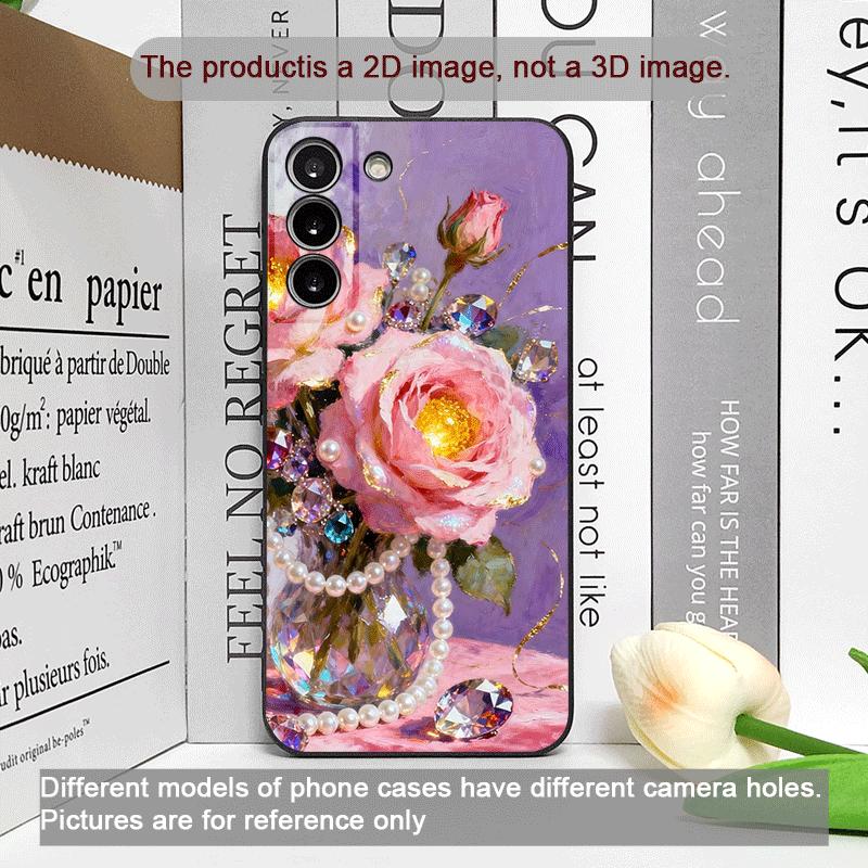 Роскошный Чехол для Телефона с Принтом Розовой Розы и Алмазов для Samsung Galaxy S26 S25 S24+ S23 Ultra S22 Plus S21 FE S20 Мягкий Чехол