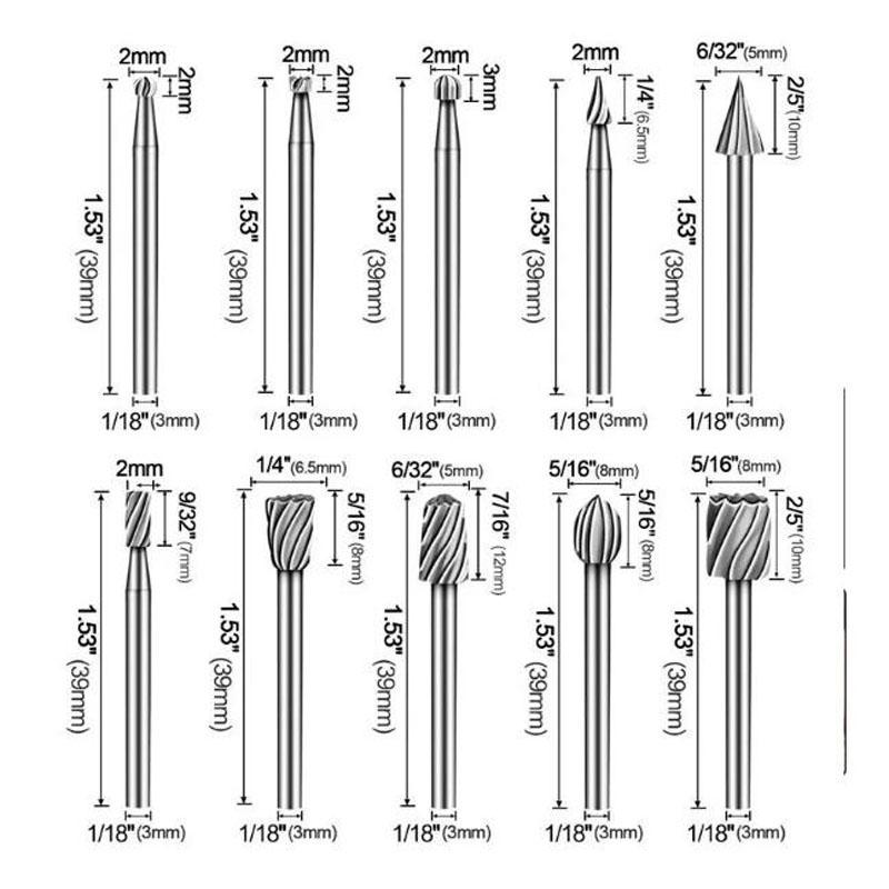 Набор из 10 шт. фрез HSS для роторной дрели, инструменты для заусенцев, резка дерева, DIY фрезерование, резьба, электрическая шлифовальная головка, гравировальный инструмент