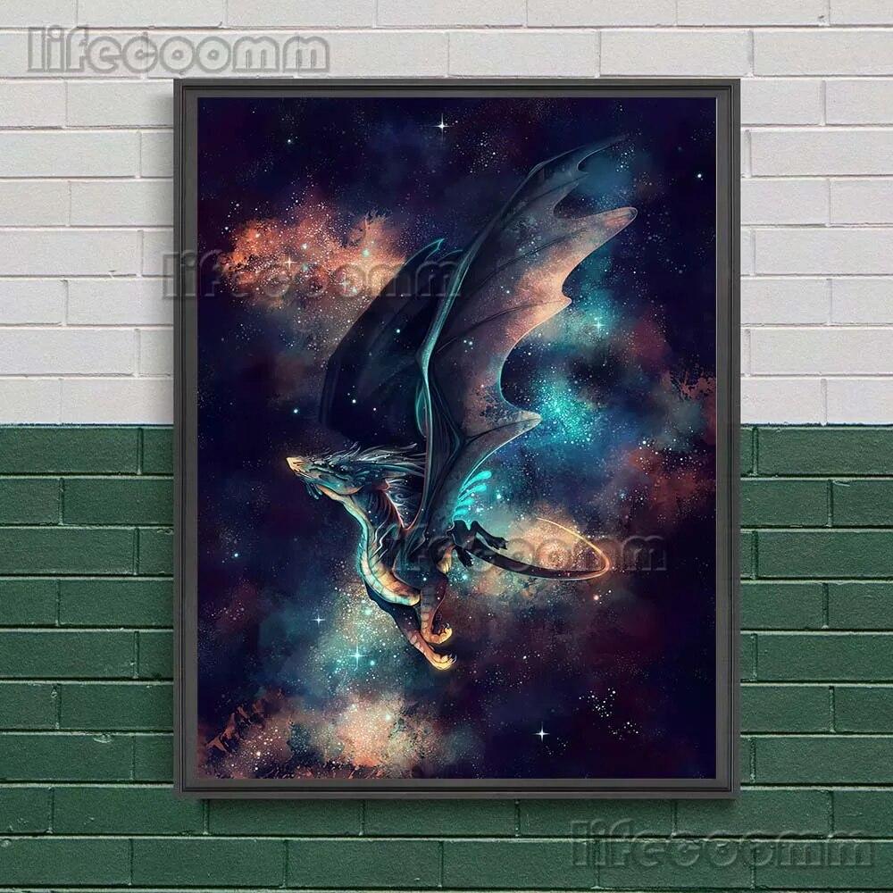Животное прогулки среди звезд Сюрреалистический загадочный художественный принт Лиса, Тигр, Лев, Феникс Абстрактная настенная живопись Печать на холсте Домашний декор без рамки