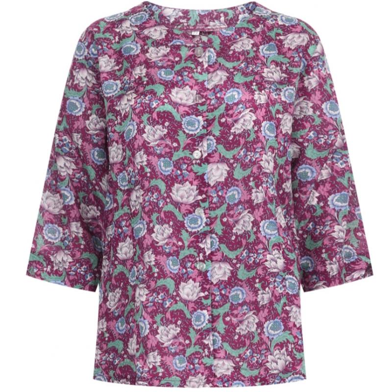 Shop Women Button Round Neck Rayon 3 4 Sleeve Blouse 4 Patterns Pink Yf Wbl