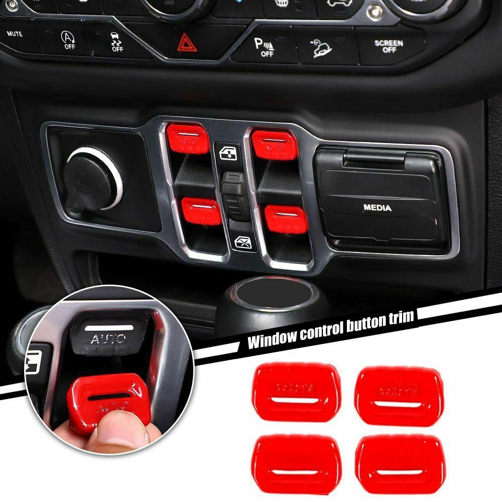 4pcs Car Window Lift Switch Control Decor Cap Car Button Trim Cover Auto Interior Accessories for Jeep Wrangler JL JT 2018+
