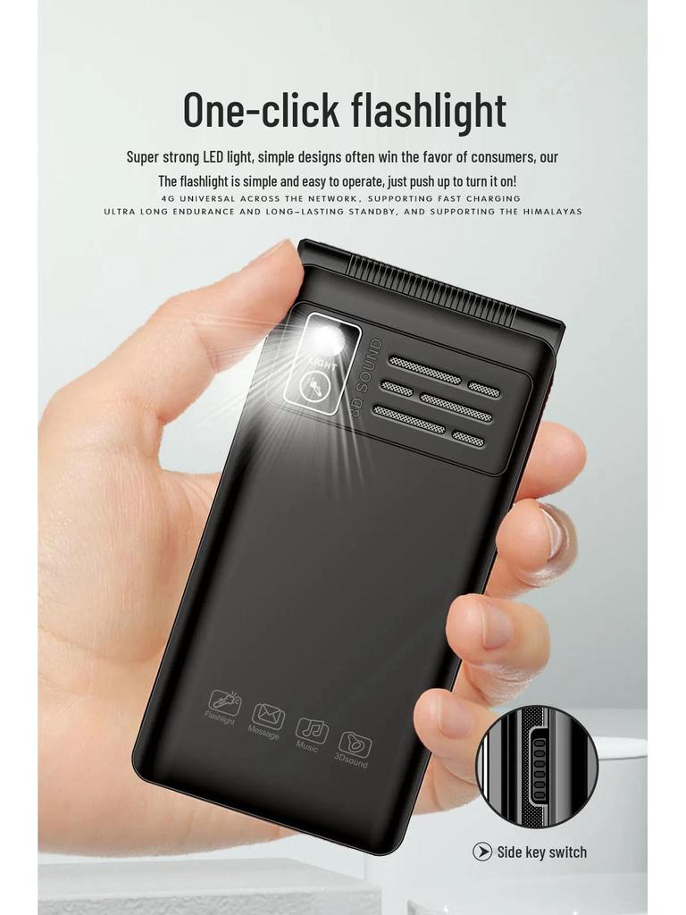 Доступный раскладной телефон для пожилых: 4G, 2,6-дюймовый экран, Большая батарея, Громкий динамик, Длительное время ожидания