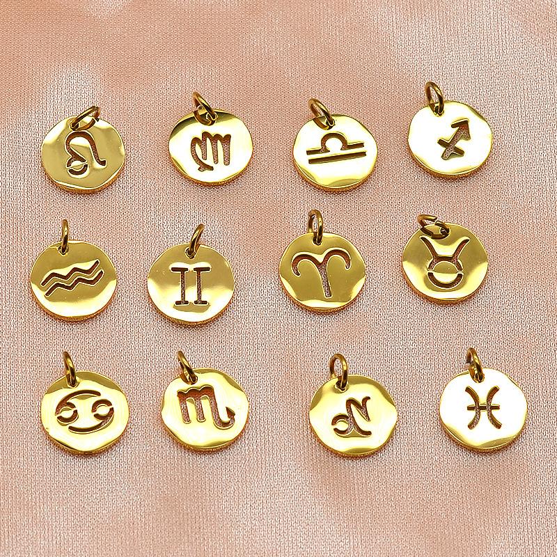 B4838 12mm Zodiac Style Charm 14k Gold Plated Stainless Steel Charm logo Custom Pendant for Jewelry Diy