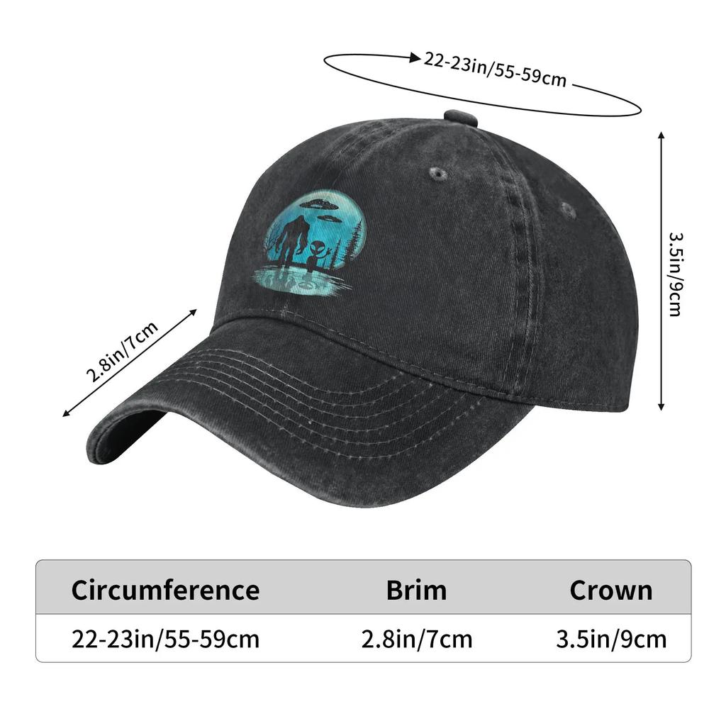 Alien And Bigfoot Baseball Cap Sun Hunting Camping Hot Sale Washed Trucker Hat Female Male Fashion Design Snapback Cap