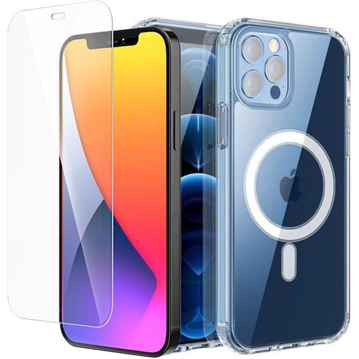Protective Case - E.F.CONNECTION - for iPhone 13 Pro - Transparent - Magnetic Circle - 2 Tempered Glasses