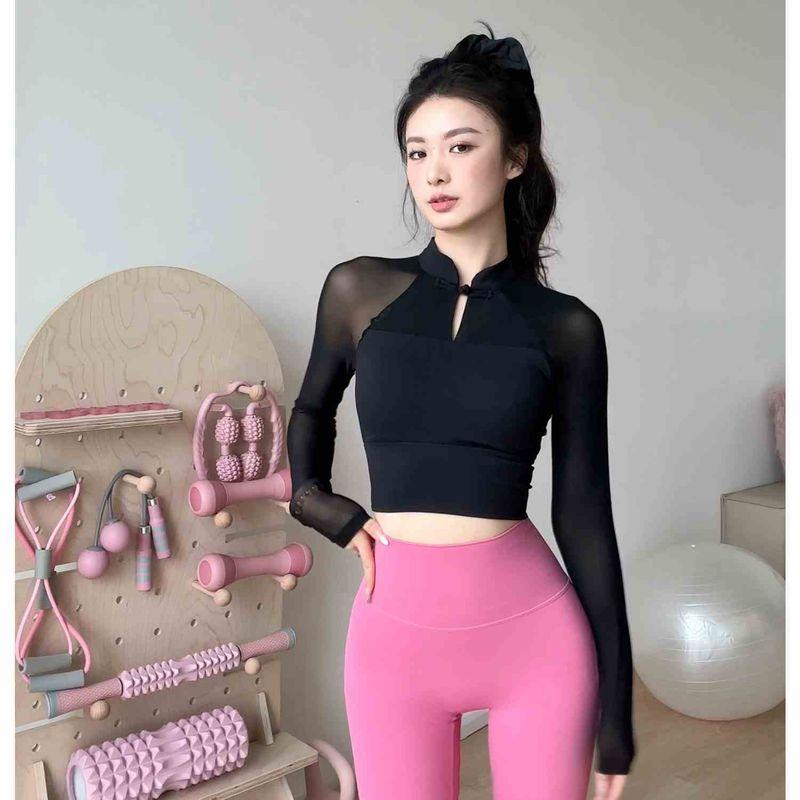 Y with Chest Pad Long Sleeves Yoga Clothing Top Women's Long Sleeve New Chinese Style Pilates Training Wear Sports Fitness T-shirt