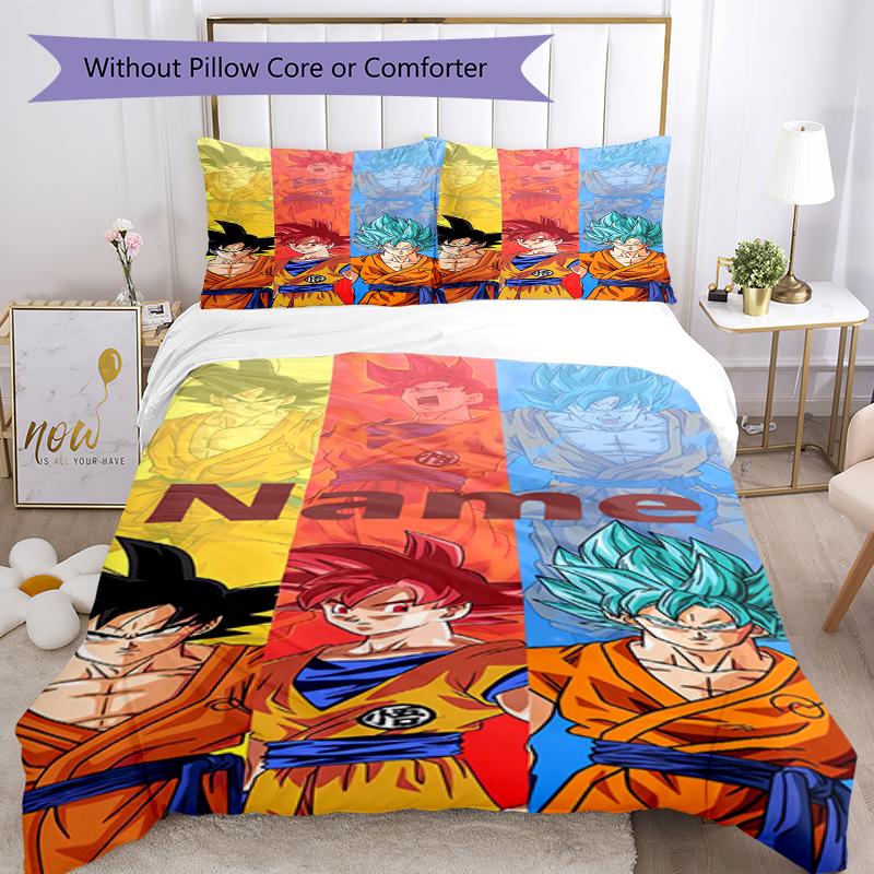 3pcs Custom Name Dragon Ball Bedding Set Duvet Cover Closure Includes 1 Duvet Cover & 2 Pillowcases, Soft and Comfortable for All Seasons.