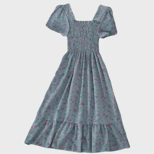 Платье с квадратным вырезом в стиле ретро во французском стиле для миниатюрных женщин — высокая талия, рукава-фонарики, короткое и милое, идеально подходит для весны