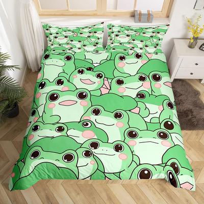 Пододеяльник Kawaii Frog King Queen Комплект постельного белья с изображением животных из мультфильмов Забавный дикий стеганый чехол для детской спальни Мягкий пододеяльник