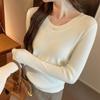 Корейский шик Простой дизайн Пуловер с длинным рукавом Вязаная базовая рубашка Женский осенний Приталенный и универсальный топ