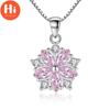Hi Pink Clear Crystal Zircon Cherry Blossom Flower Chain Necklace For Women Girl Choker