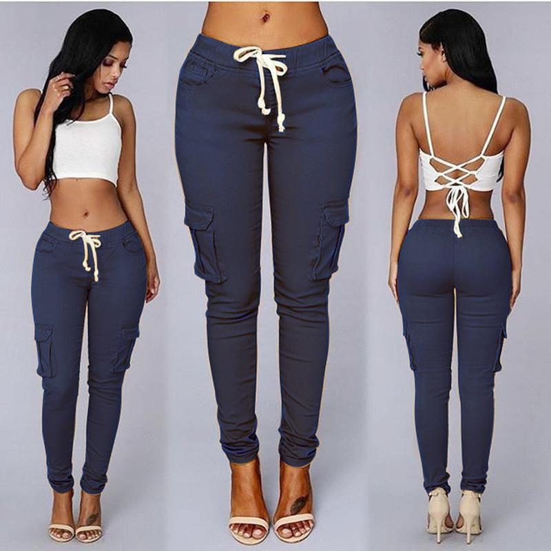 Women Casual Skinny Black Woman Pants Fashion Sexy Streetwear Pencil Pants High Waist Lace-up Slim Ladies Trousers 24293