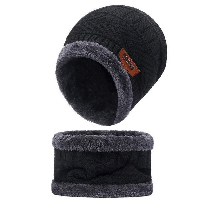 3pcs/set Fashion Plush-lined Knitted Caps Men Women's Winter Hats Scarves Touch Screen Gloves Thicken Warm Beanie Hat
