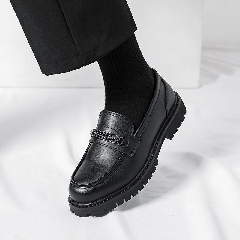 Black Thick Soled Men's Loafers Trendy New Minimalist Style Wedding Party Outdoor Street Walking Dating Adult Shoes Plus Size-46