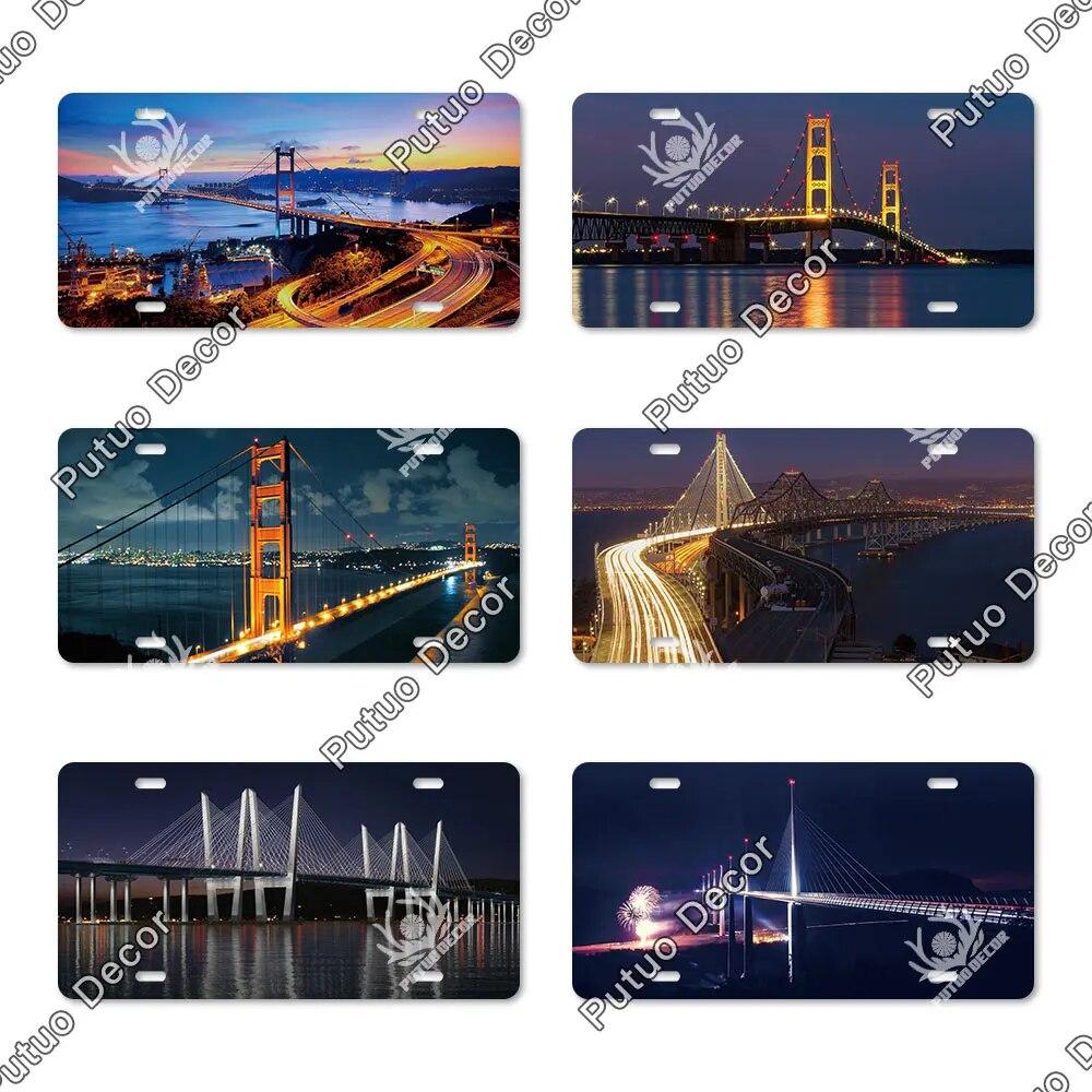 Putuo Decor Bridge Licenses Plate Metal Sign Plaque Metal Vintage Decoration for Living Room Door Beach House Home Wall Decor
