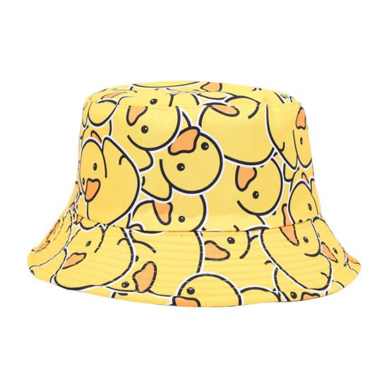 Fisherman Hat Flat Dome Wide Brim Yellow Duck Print Basin Hat Lightweight Breathable