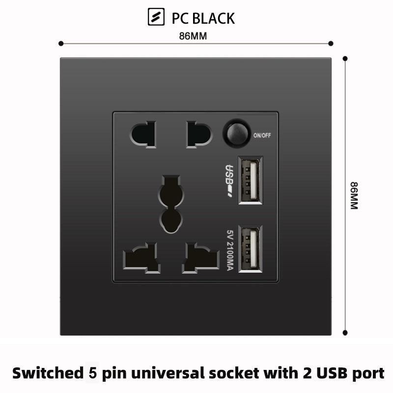 Британская розетка 13А с быстрой зарядкой USB-C, версия для Гонконга и Макао, черная, квадратная, 3 отверстия, панель 86