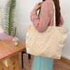Elegant Pearl Beige Bow Tote Bag Lovely Embroidered Canvas School Bag For Girls