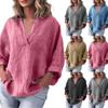 Women's Casual Solid Color V-neck Cotton Linen Long-sleeved Pullover Blouse