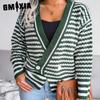 Women's Fashion Casual Stripe Print Autumn Winter Long Sleeve V-Neck Loose Striped Long-sleeved Sweater with Design