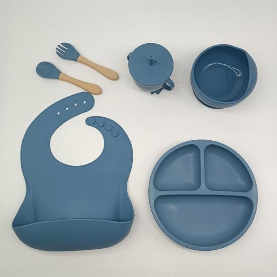 Набор детской посуды с силиконовой присоской, обеденная тарелка, миска, нагрудник, вилка, ложка, чашка-непроливайка, пищевая посудомоечная машина