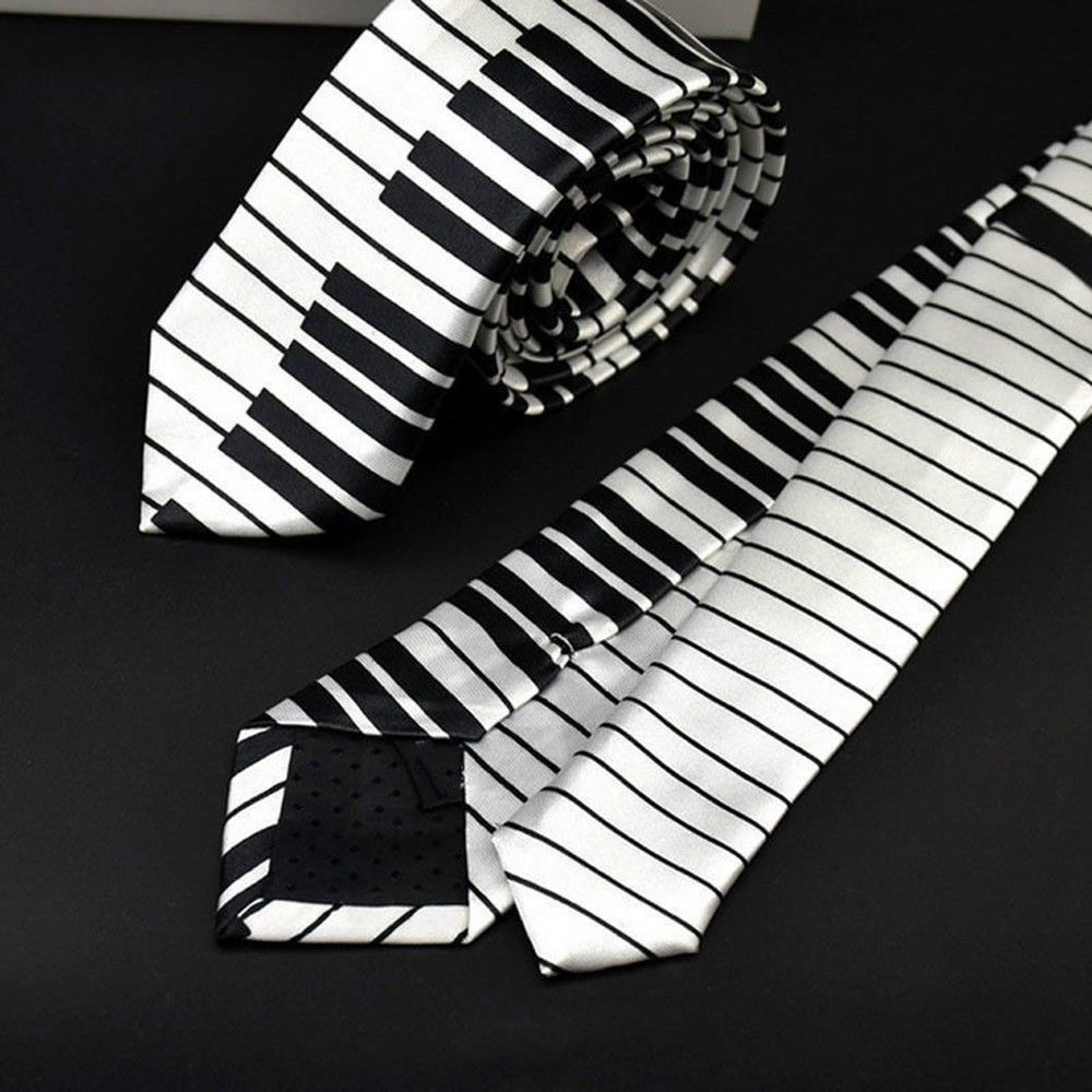 Personalized Classic for Men Fancy Dress Music Tie Skinny Tie Piano Keyboard Necktie Black & White