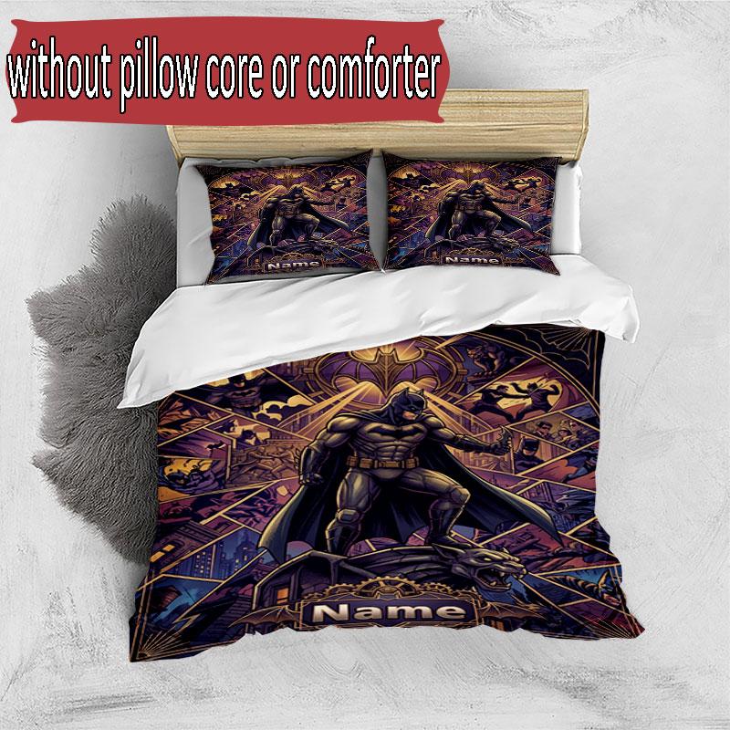 3pcs Duvet Cover Set (1*Duvet Cover + 2*Pillowcase, Without Core), Custom Name Batman Pattern Bedding Set, Home Bedroom Decor Gift