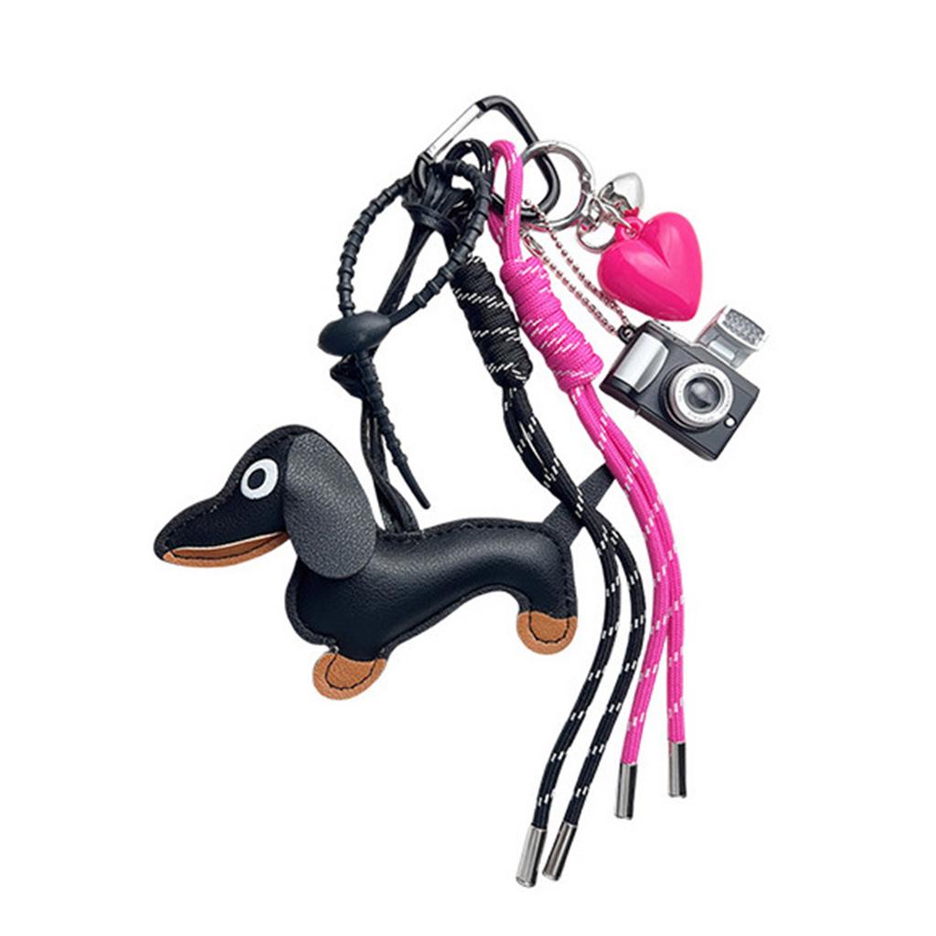 Stylish Dachshund Pendant with Soft Rope Tassels Key Holder Fashion Charm PU Texture Perfect for Bags or Car Decoration