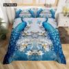 Peacock Duvet Cover Set Microfiber Gorgeous Blue Feather Comforter Cover Pink Flower Soft 2/3Pcs Birds Animal Theme Quilt Cover