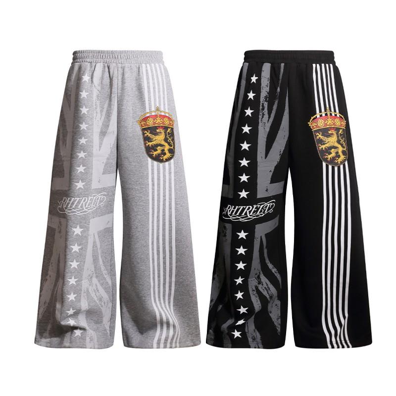 Mens Loose Fit Streetwear Joggers With Retro Geometric Print Breathable Cotton Blend Wide Leg Casual Pants Hip Hop Dance