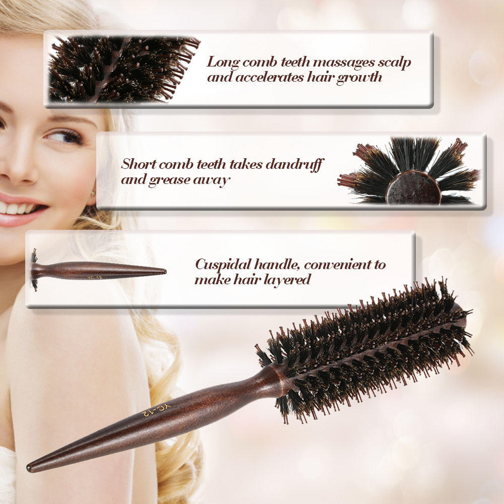 1pc Round Comb Bristle Hair Brush Comb Quiff Roller Curling Rolling Brush DIY Hairdressing Tool With Wood Handle