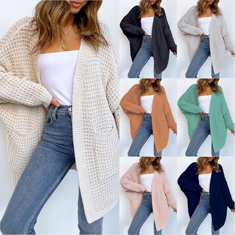 Loose Jumpers Woven Long Sweater Coat Trend Knitted Cardigan Outwear Women Long Sleeve Solid Color Pockets Casual Sweater Coats