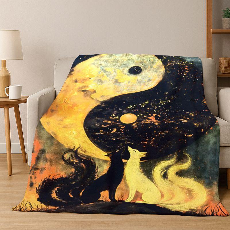 Yin Yang Symbol Chinese Tai Chi Flannel Blanket Soft Warm Throw Blanket for Bedroom Living Room Bed Travel Camping Picnic Gift
