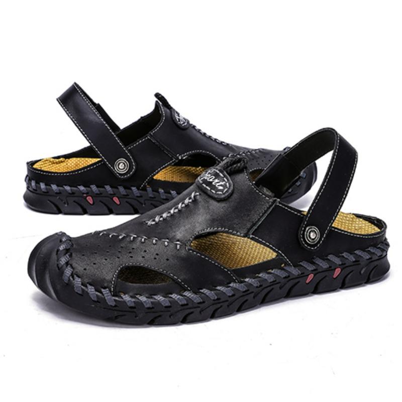 Summer Men's Sandals Classic Genuine Leather Sandals Fashion Outdoor Hiking Shoes Light Breathable Non-slip Sneakers 38-48